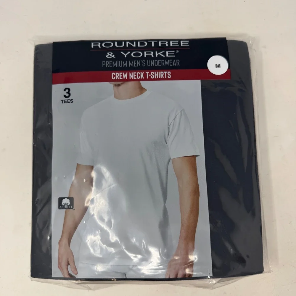 Roundtree & Yorke Mens 3 Pack Crew Neck T-Shirts Black‎ Medium 100% Cotton NEW